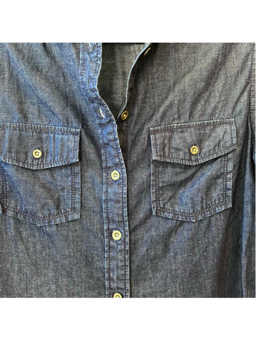 Soft Wash Denim Chambray Shirt Blue Long Sleeve Jean Shirt Banana Republic Small - Picture 8 of 10